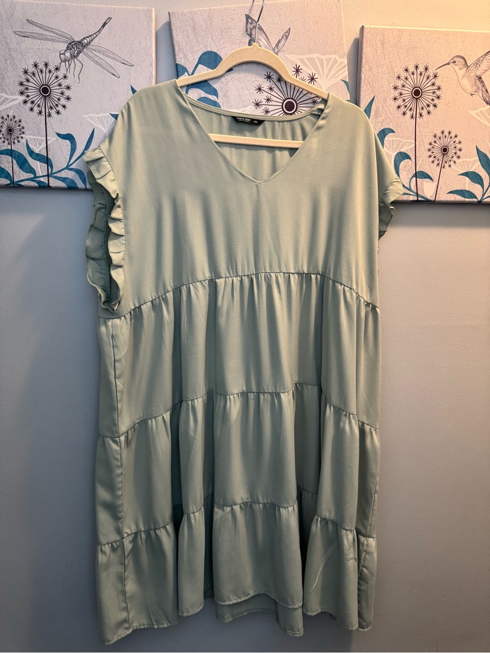 Sage Green Tiered Ruffle Sleeve Dress Sz 4x SHEIN